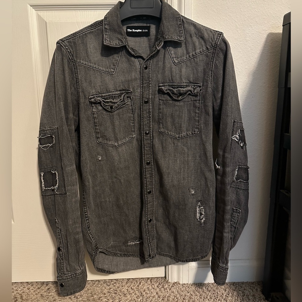 The Kooples men’s grey denim distressed western shirt